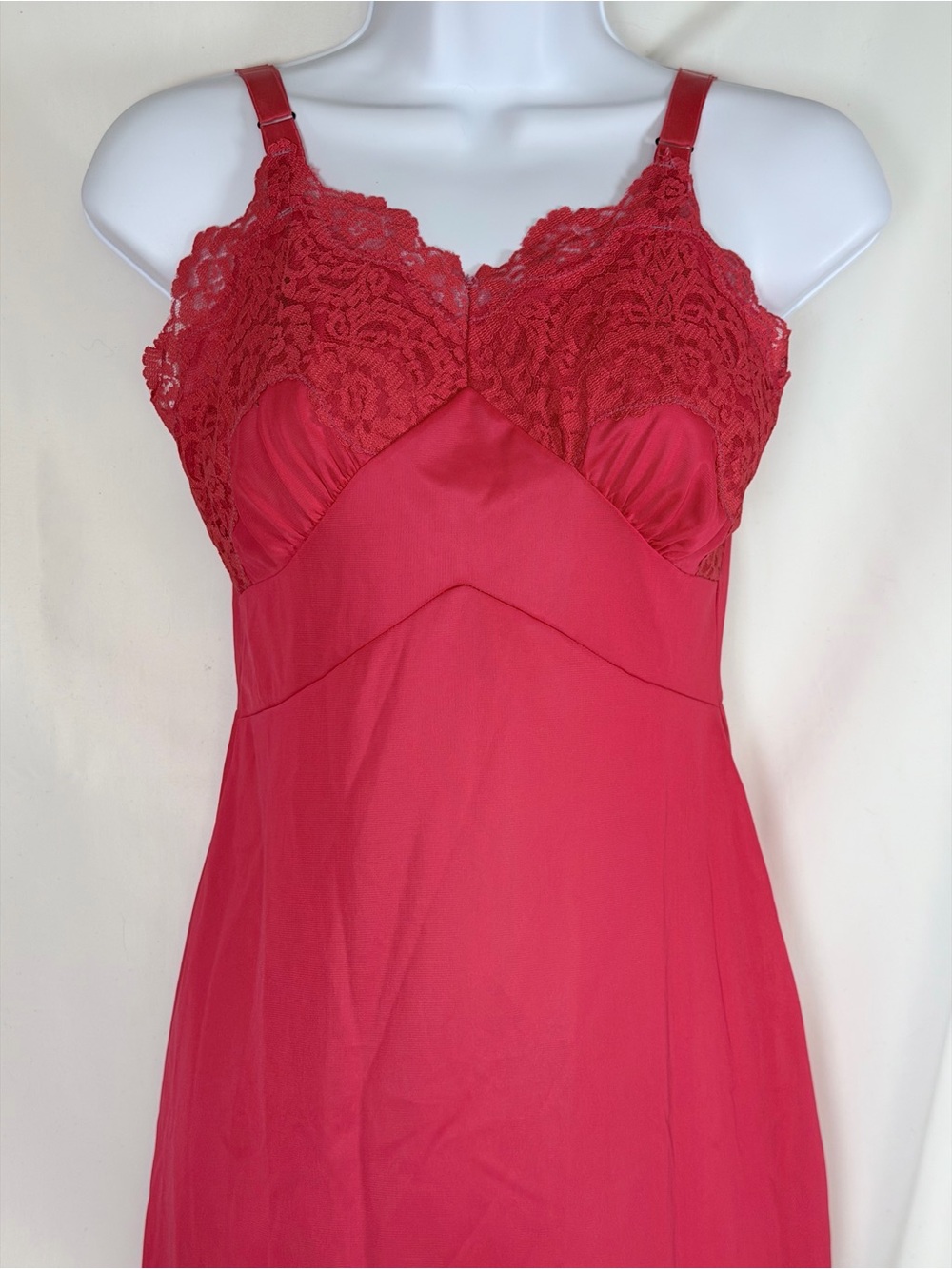 Vintage Charmode Sears Red Lace Full Slip 32 Short Nylon Lingerie Slip Dress